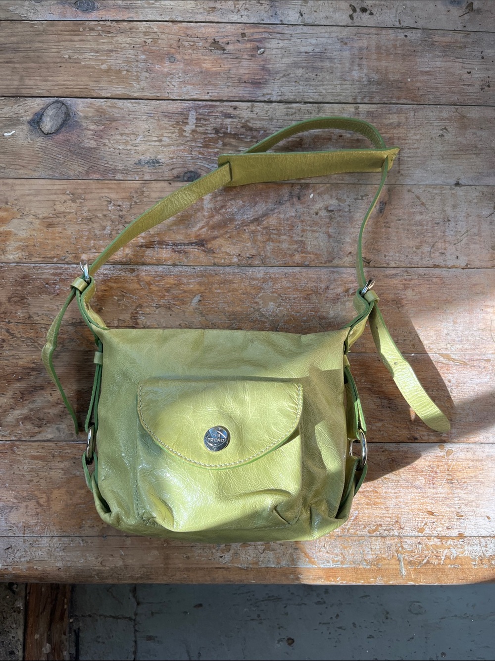 The Trend Lime Green Leather Shoulder Bag